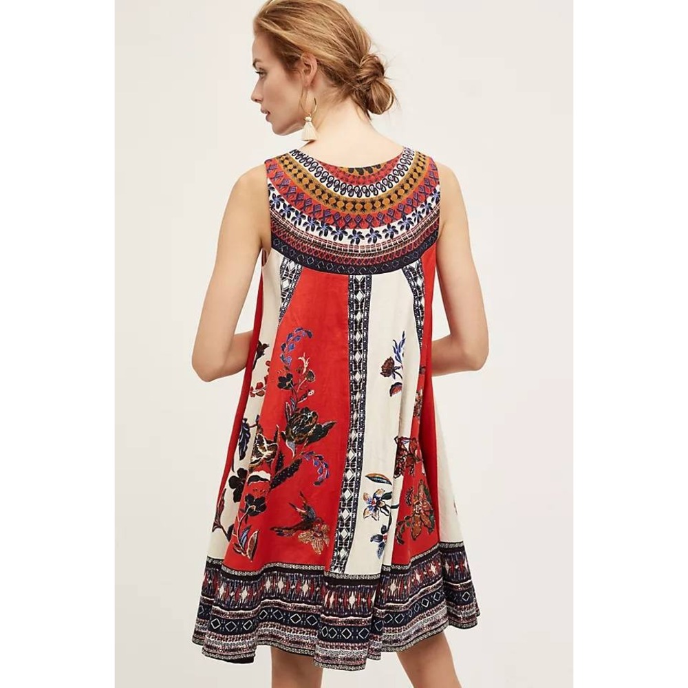 Maeve Anthropologie Red Floral Boho Sleeveless Shift Mini Dress Womens Large - Picture 2 of 10
